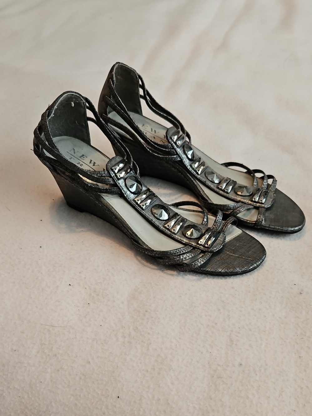 New York Transit Metallic Silver Wedge Sandals